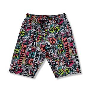 NWT Boys XL HURLEY Multi Neon Colored Graffiti Swim Board Shorts